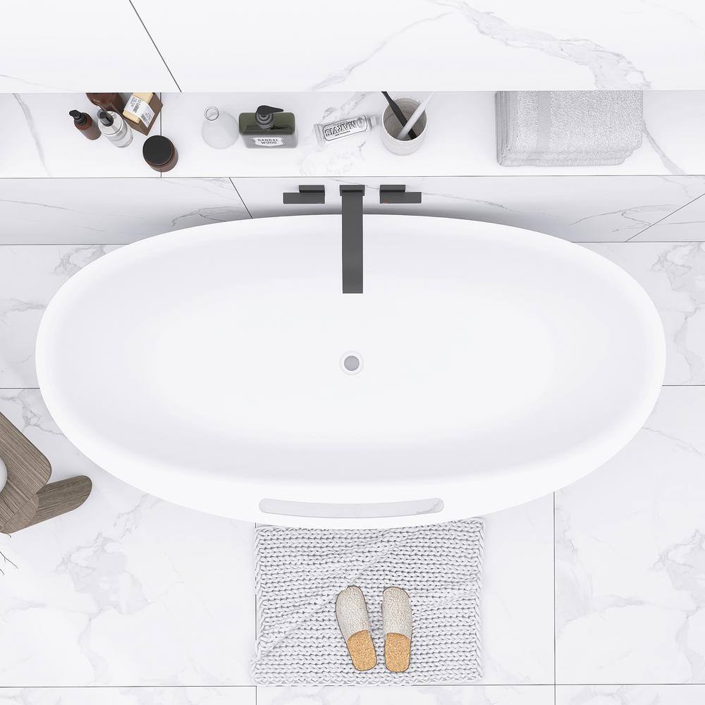 63 in. Matte White Solid Surface Freestanding Soaking Bathtub