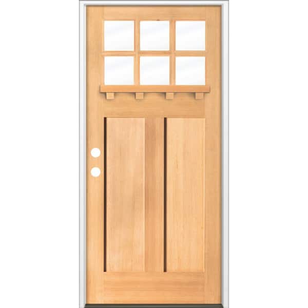 Krosswood Doors 36 in. x 80 in. Craftsman Right Hand 6-Lite Clear Stain Hemlock Prehung Front Door