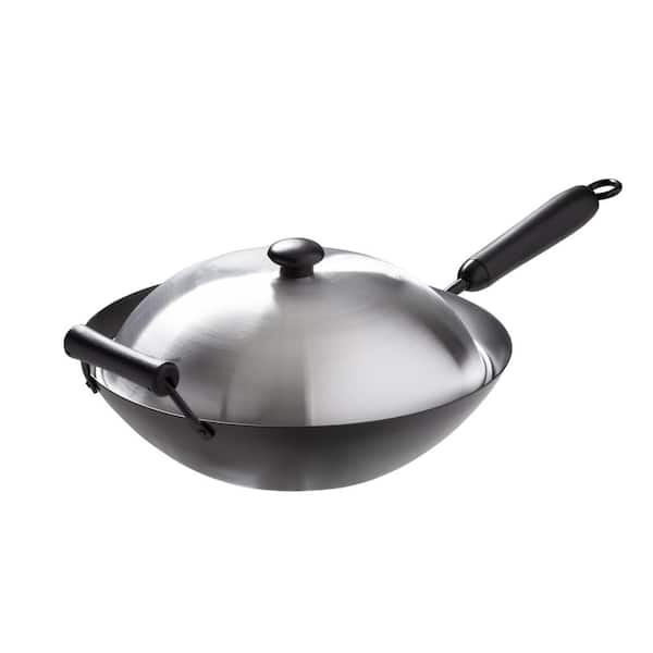 reptielen Treinstation Brutaal Joyce Chen 4-Piece Non-Stick Black Wok Set with 14" Carbon Steel Wok, Lid,  Bamboo Spatula, and Recipe Booklet K91-0043 - The Home Depot