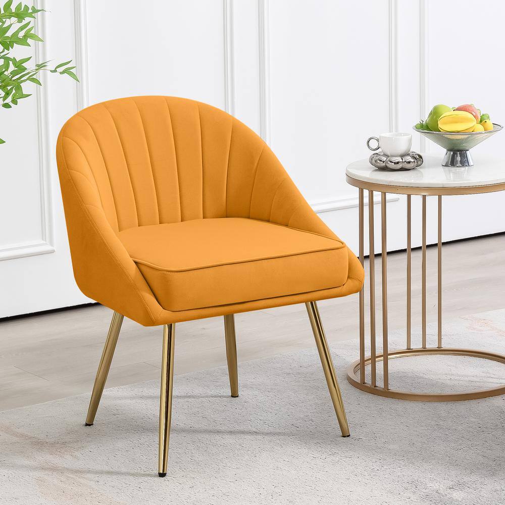 JEAREY Modern Brushed Velvet Upholstered Yellow Accent Chair with Gold Metal Legs E1102XXYYE
