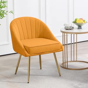 Modern Brushed Velvet Upholstered Yellow Accent Chair with Gold Metal Legs