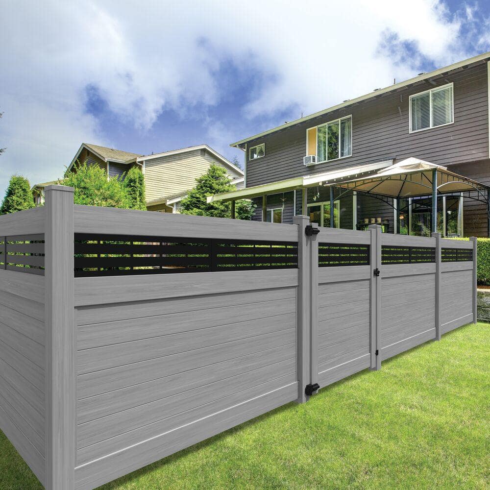 Driftwood Gray Vinyl Privacy Fence Gate with Decorative Screen Panel