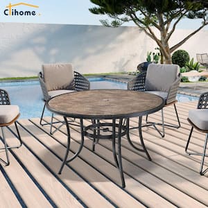 48 in.D Cast Aluminum Dining Table with Ceramic Tabletop and Umbrella Hole