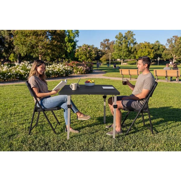 HDX 34 in. Black & Silver Indoor/Outdoor Folding Square Card Table