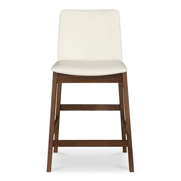 Ismara 38.9 in. Counter Stool, White Vegan Leather Upholstery, Solid Walnut Frame