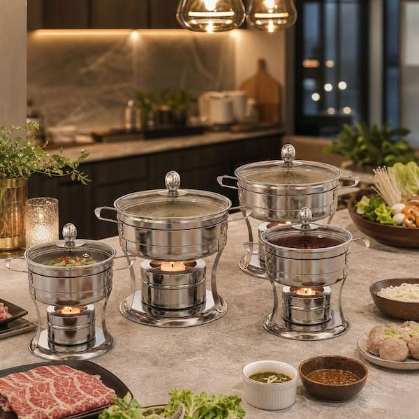 Numhew - 1 Qt. Mini Chafing Dishes with Rolled Rim Design, Round Food-Grade Chafers and Buffet Warmers Sets for Party, Banquet