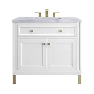 Chicago 36.0 in. W x 23.5 in. D x 34 in. H Bathroom Vanity in Glossy White with Carrara Marble Marble Top