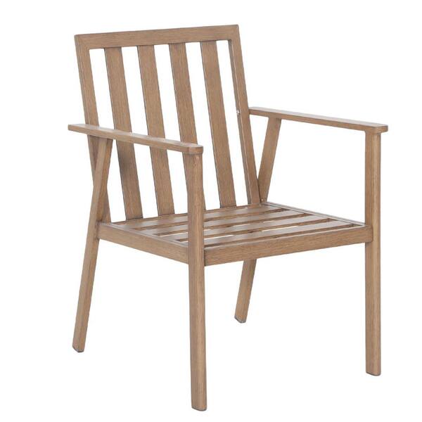 Light Wood Aluminum Outdoor Dining Chairs, Patio Dining Chair with