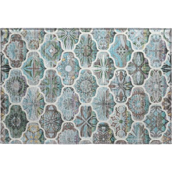 Mayfield Premium Machine Washable Abstract AMF2257 Teal 2 ft. x 3 ft. Accent Rug