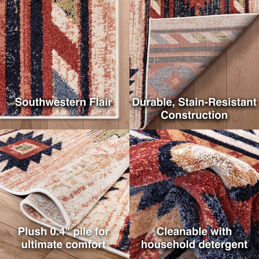 Cream and Multicolor 4' x 6' Southwestern Synthetic Area Rug