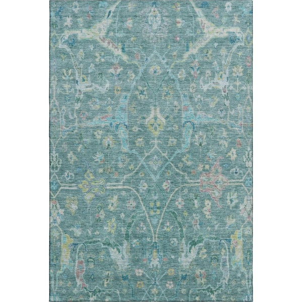 Mayfield Premium Machine Washable Abstract AMF2232 Teal 3 ft. x 4 ft. Area Rug