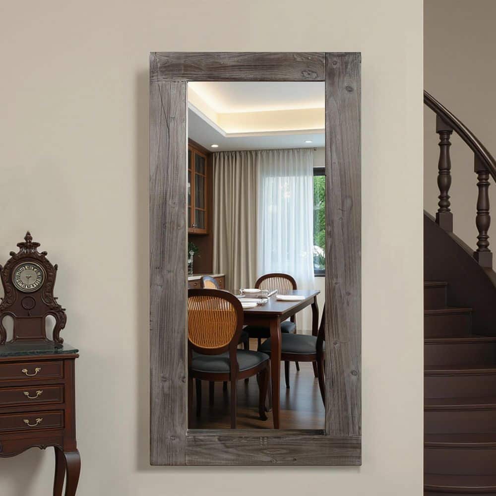 24 in W x 58 in. H Rectangle Solid Wood Accent Mirror Vintage Wall Mirror Charcoal