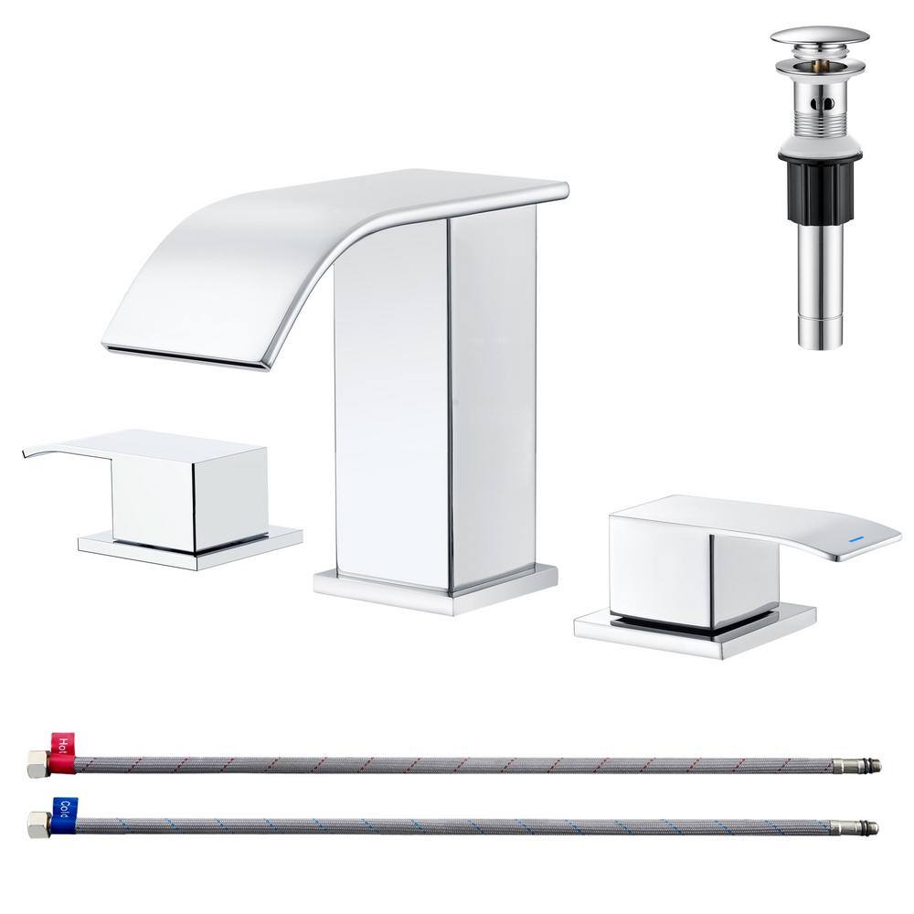 8 in. Widespread Double-Handle Waterfall Spout Bathroom Vessel Sink Faucet 
