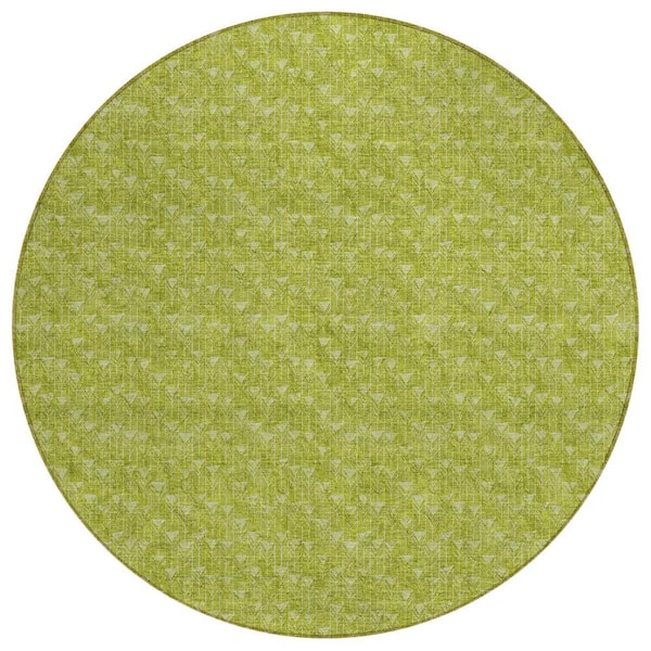 Moss Green 8 ft. Round Geometric Indoor / Outdoor Area Rug