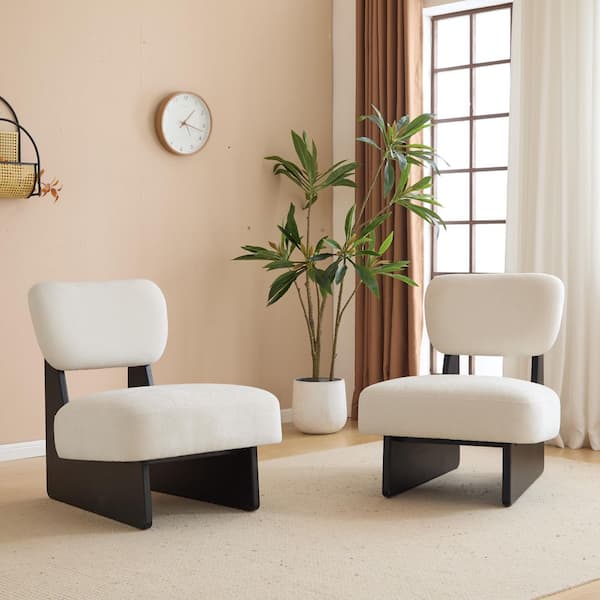 Harper & Bright Designs White and Black Polyester Upholstered Lounge Chair (Set of 2) with Rubber Wood Base