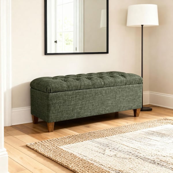 Ainsley 40 in. Green Clover Durable Polyester Bedroom Button Tufted Bench with Storage