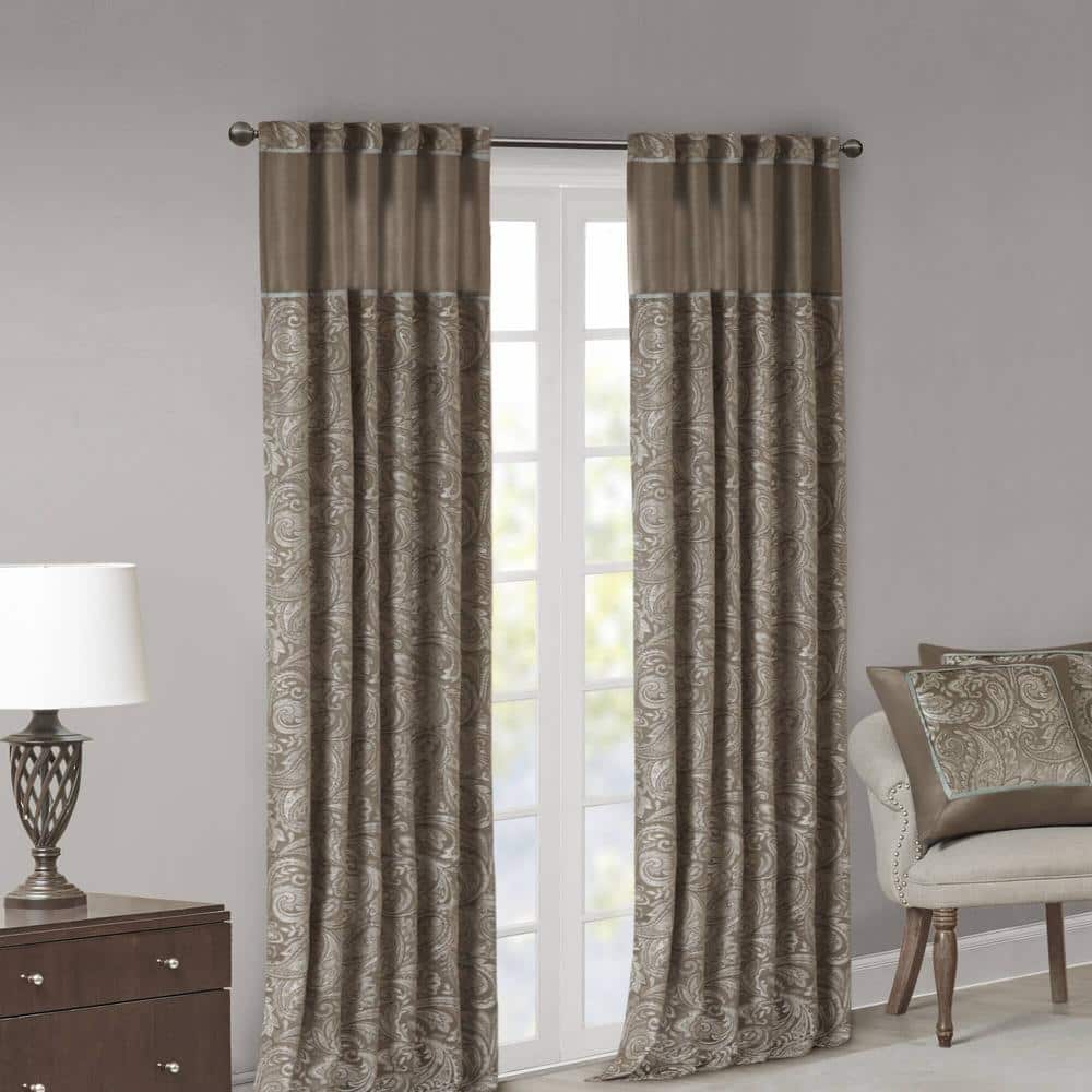 Blue and Brown Faux Silk Paisley Jacquard Curtain Panels