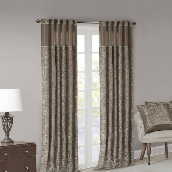 Whitman Brown Paisley Polyester 50 in. W x 95 in. L Light Filtering 2-Piece Rod Pocket and Back Tabs Curtain