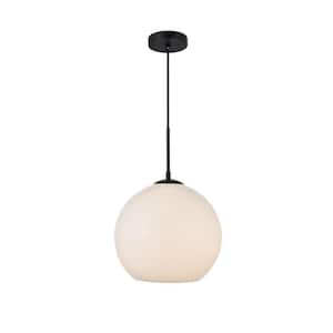 Timeless Home Blake 1-Light Black Pendant with 11.8 in. W x 10.6 in. H Frosted Glass Shade