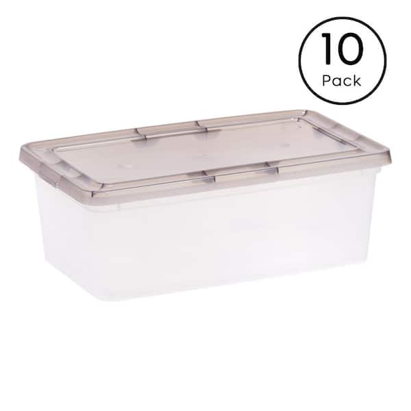 6.4 Qt. Snap Top Plastic Storage Box, Clear/Gray (10-Pack)