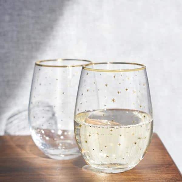 Gold Rim Celestial Pattern Stemless Wine Glass Set