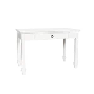 30 in. White Single Drawer Wooden Writing Desk with Metal Ring Pull and Tapered Legs