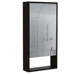 17.9 in. W x 35.4 in. H Rectangular Black Aluminum Medicine Cabinet with Mirror, Single Door