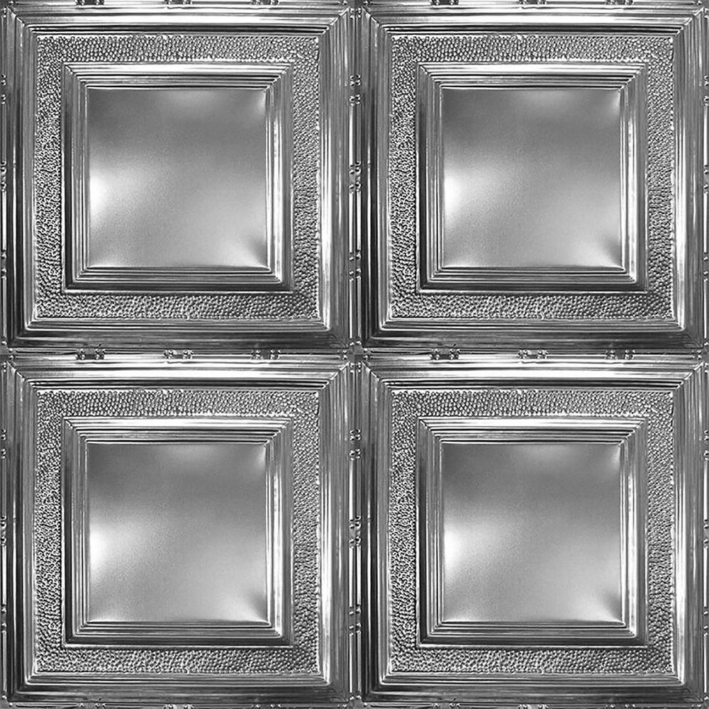 Brushed Satin Nickel 24" x 24" Tin Nail-Up Ceiling Panels, 5-Pack