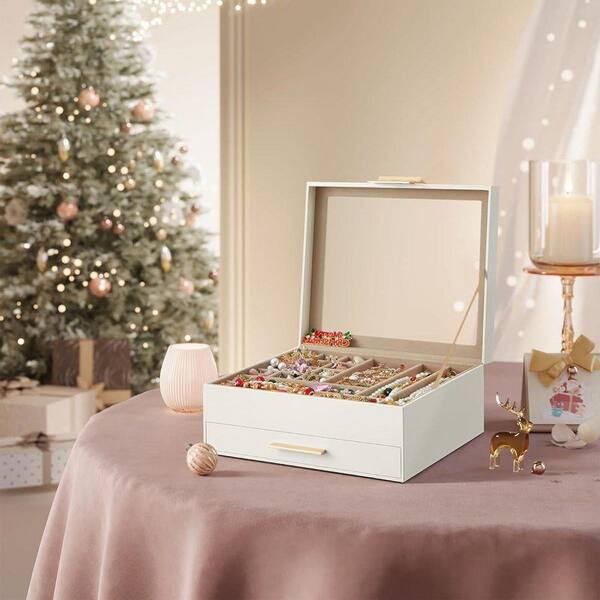 White 9 in. x 4 in. Polyurethane Modern Jewelry Box Organizer with