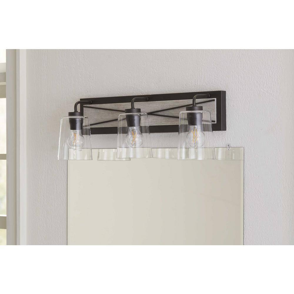 Briarwood 3-Light Graphite and Clear Glass Bath Vanity Fixture