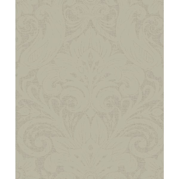 Unbranded Llewelyn-Bowen Off The Wall Beige Damask Sauvage Flocked Finish Non-Pasted Non-Woven Wallpaper Sample