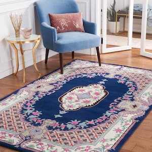 Bellagio Navy/Ivory 8 ft. x 10 ft. Floral Border Area Rug