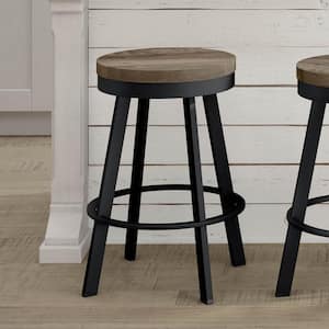 Warner 26 in. Black Metal Grey Beige Wood Counter Stool