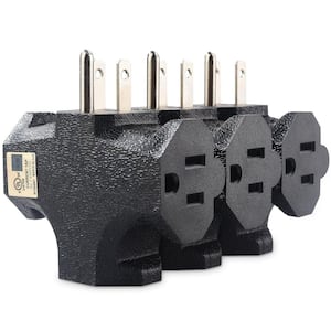 Heavy-Duty Multi-Plug 15 Amp Grounding 3-Outlet Splitter Adapter, Black (3-Pack)