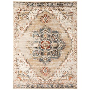 Allure Beige/Gold 5 ft. 1 in. x 7 ft. 6 in. Classic Medallion Area Rug