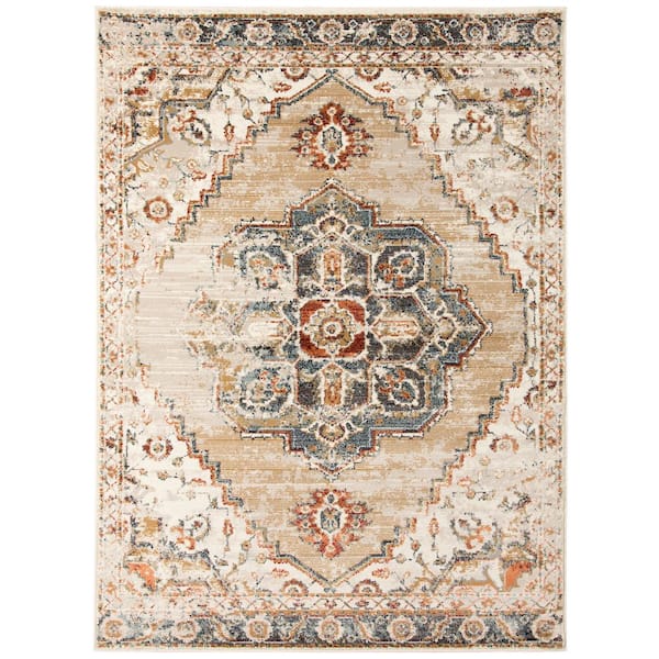 Allure 5 x 8 Gold/Beige Medallion Pattern Area Rug for High Traffic Living Room Dining Room Bedroom