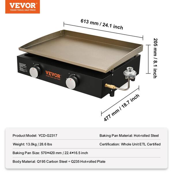 VEVOR Double Burner Stove Flat Top Griddle 32 x 17 inch, Propane Gas Grill  Griddle Stainless Steel, with 2 Burner for Home and Outdoor Use 