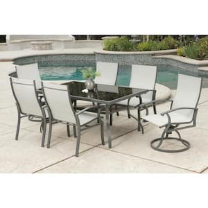 HOMESTYLES Capri White 42 in. 5-Piece Cast Aluminum Round Outdoor