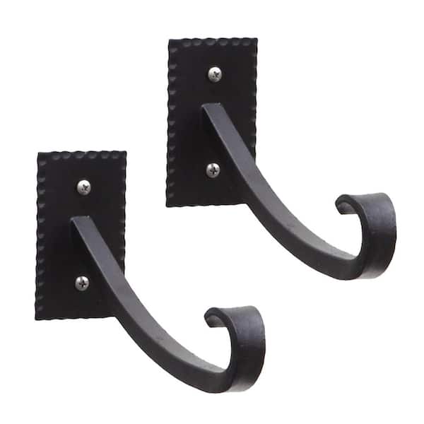 Set of 2 Wrought Iron Lodge Up Curled Brackets with Multiple Hooks 7.75 in. Long Black Powder Coat Finish