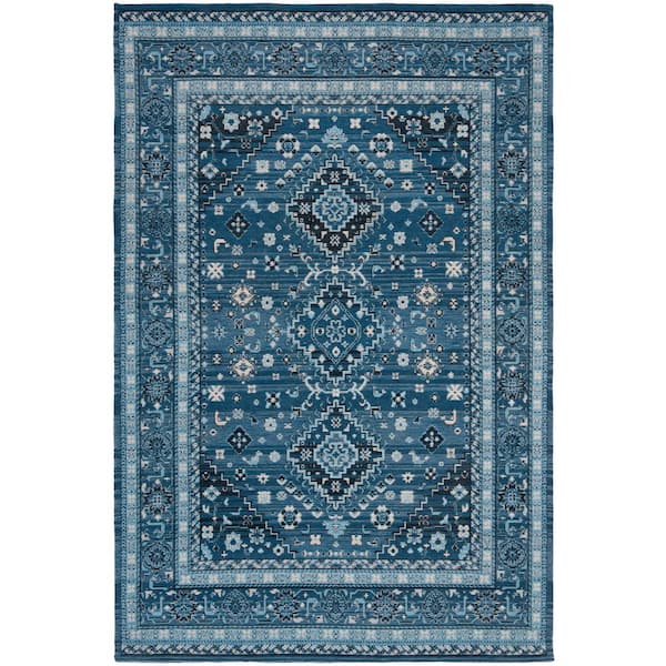 Classic Vintage 4 ft. x 6 ft. Blue/Charcoal Oriental Ornate Area Rug