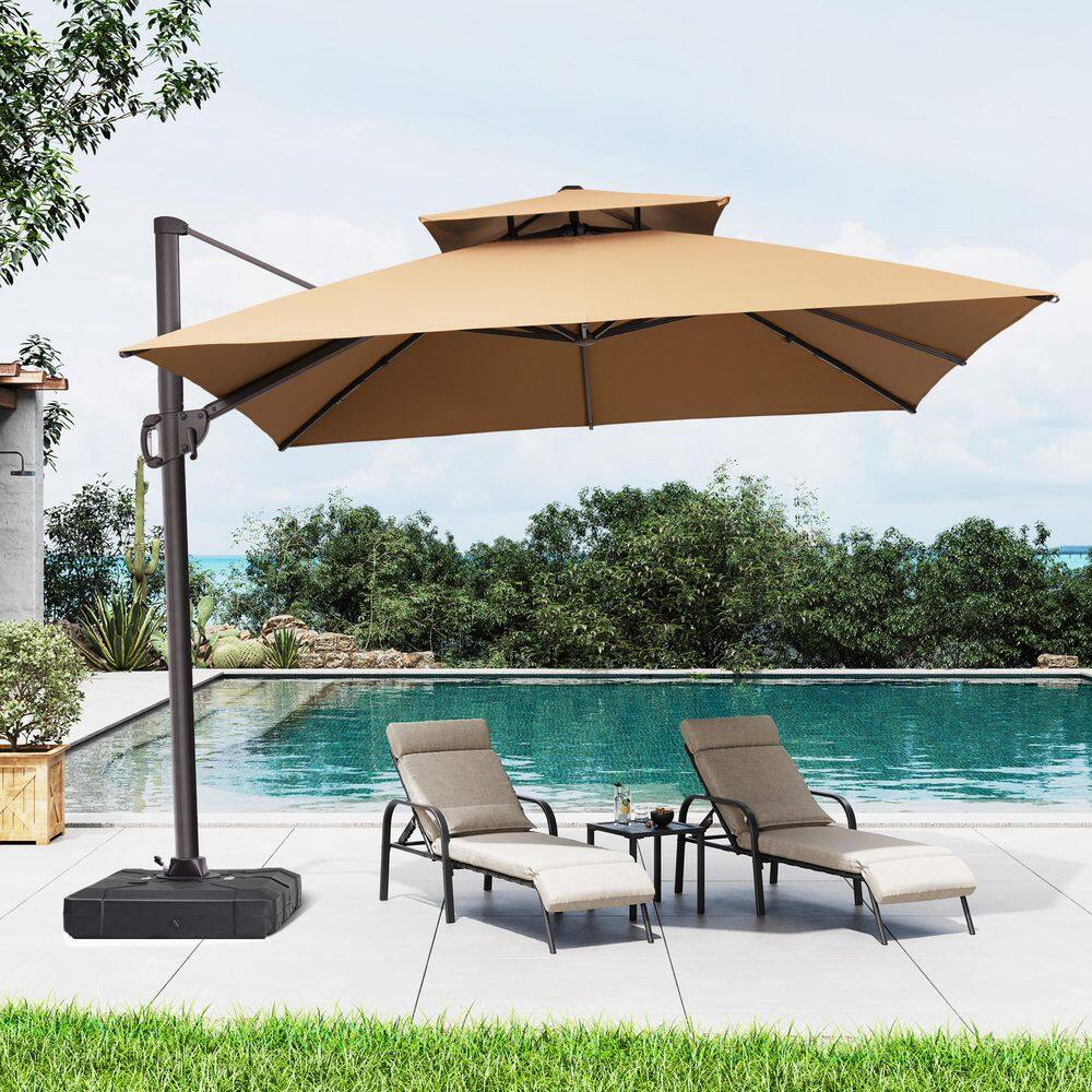 9.5 ft. x 9.5 ft. 360 ° Rotation Rectangular Cantilever Patio Umbrella in Tan with 220 lbs. Base Stand price history on PriceWatchPro