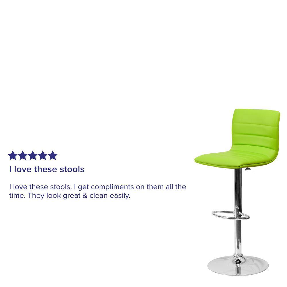 Modern Green Vinyl Adjustable Swivel Bar Stool with Chrome Base