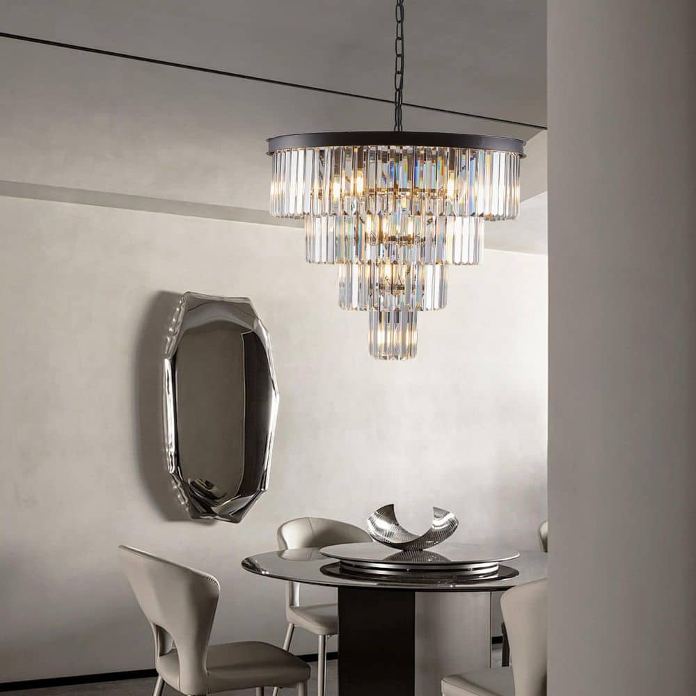 24 in 4-Tier 12-light Luxury black Chandelier Large Ceiling Lighting for Living Room Dining Light Fixture Dining Kitchen price history on PriceWatchPro