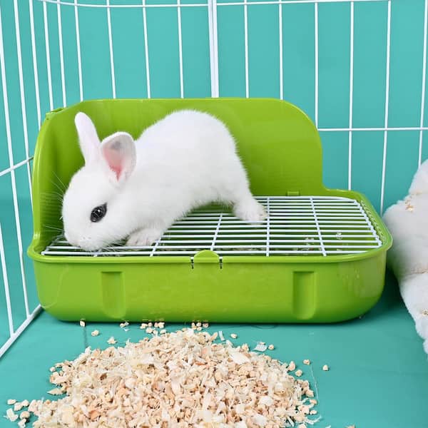SenQWFa Green Rabbit Litter Box Toilet, Plastic Square Cage Potty
