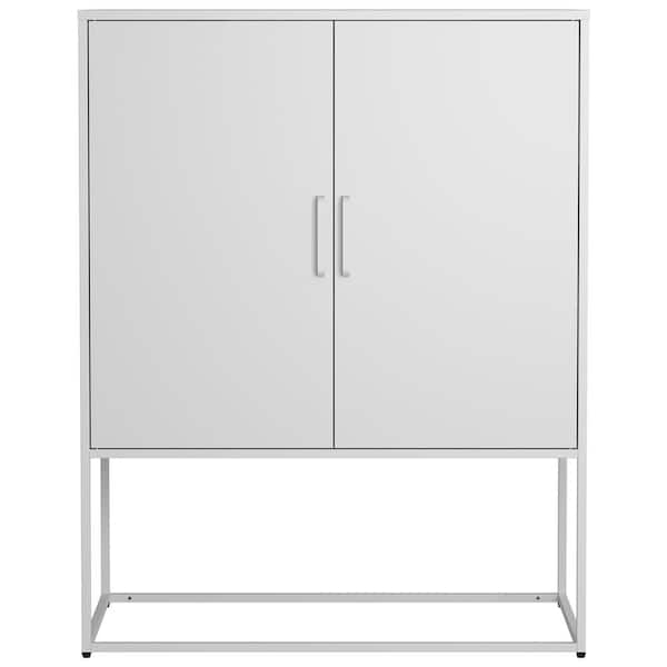 Kahomvis White 42.9 in. H 2 Magnetic Door Accent Storage Cabinet with 2 Shelves and Anti-Tipping Device