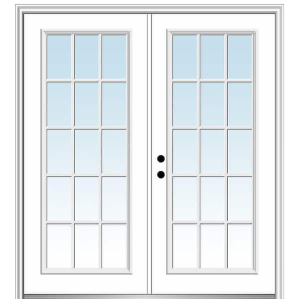 MMI Door 72 in. x 80 in. Classic Right-Hand Inswing 15-Lite Clear Primed Fiberglass Smooth Prehung Front Door with Brickmould