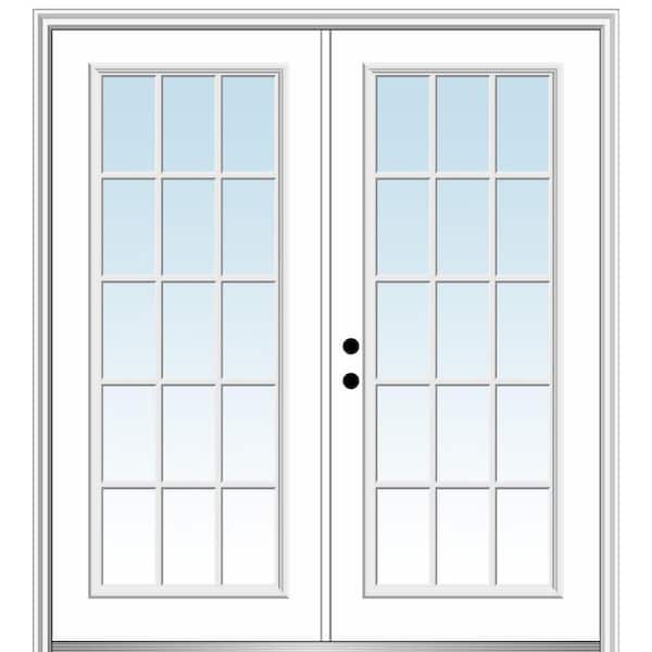 MMI DOOR 64 in. x 80 in. Right-Hand/Inswing 15 Lite Clear Glass External Grilles Primed Fiberglass Smooth Prehung Front Door