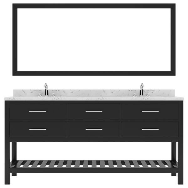 Virtu USA Caroline Estate 72 in. W x 22 in. D x 35 in. H Double Sink Bath Vanity in Espresso with Quartz Top and Mirror