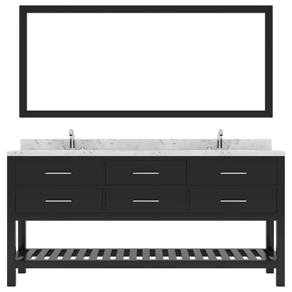 Virtu USA Caroline Estate 72 in. W x 22 in. D x 35 in. H Double Sink Bath Vanity in Espresso with Quartz Top and Mirror