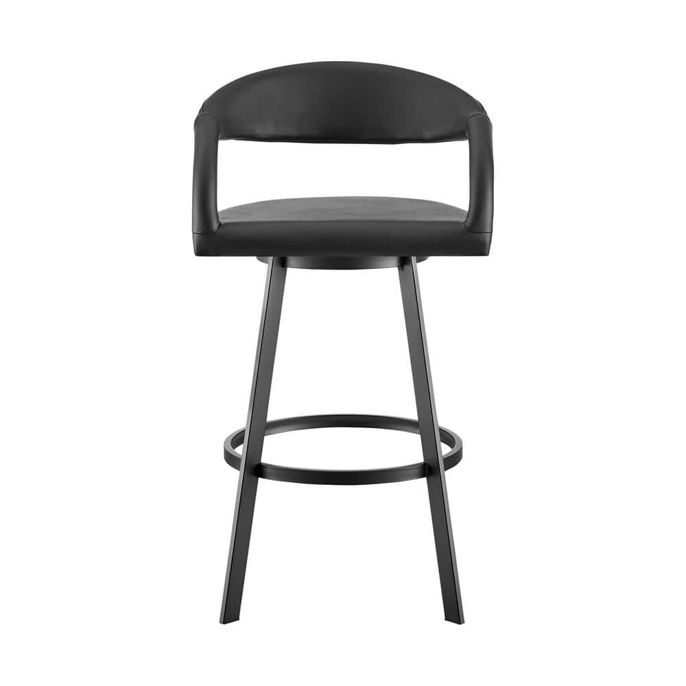 Ramona 26" Black Faux Leather Swivel Counter Stool with Metal Frame